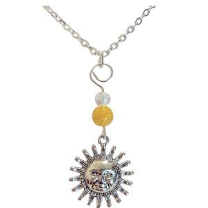 Sun sunshine yellow bead silver plated chain charm necklace extension